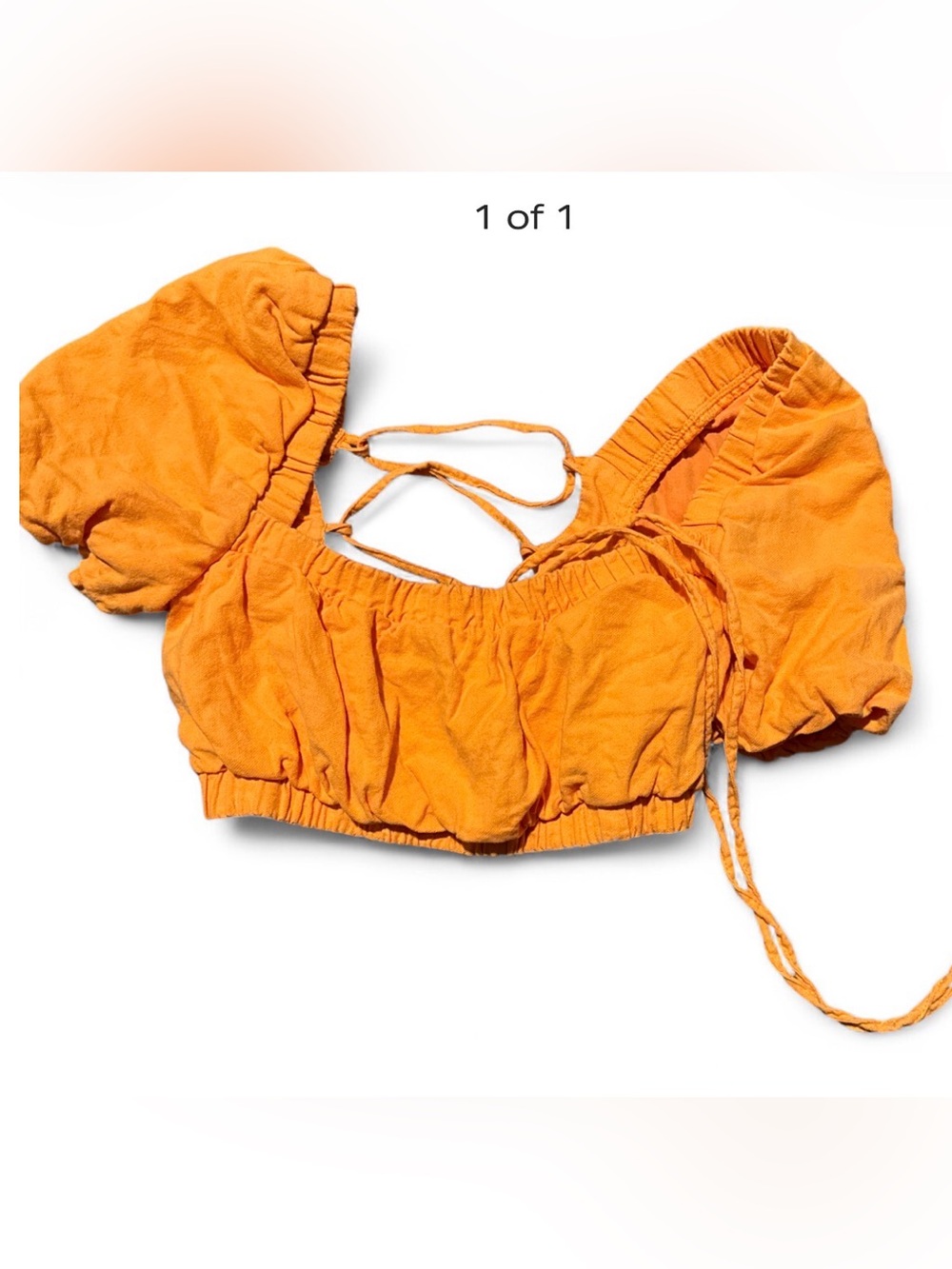 Bershka Orange Puff-Sleeve Crop Top with Tie Straps